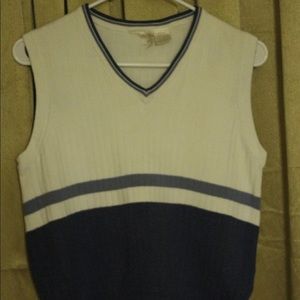 White and navy blue v neck
